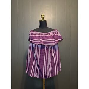 Lane Bryant Stripes Off‎ the Shoulder Top Size 14/16 Maroon Purple
